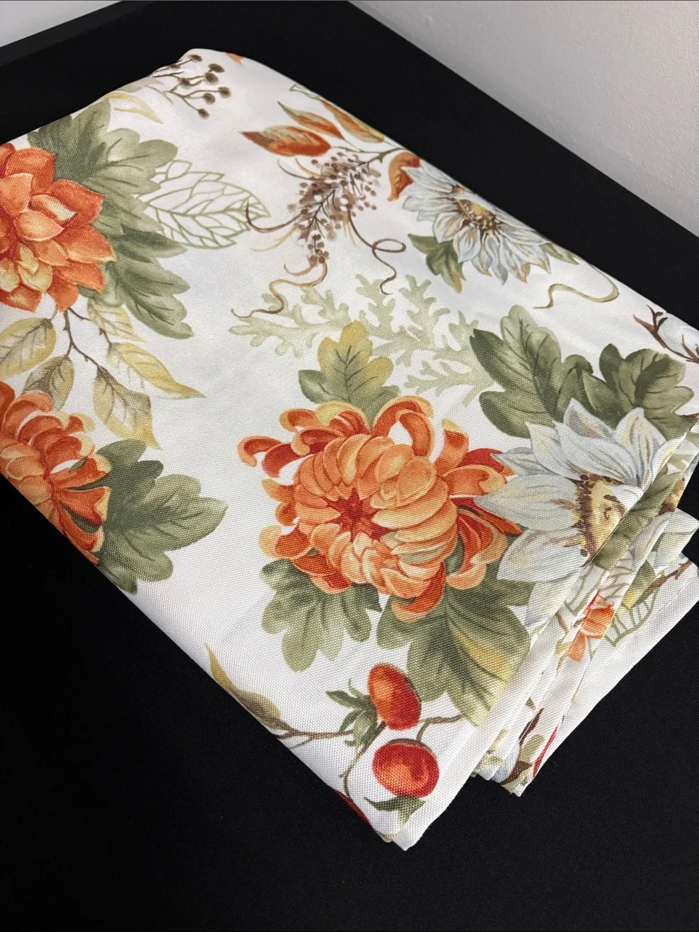 Floral Orange and Green Cotton Tablecloth